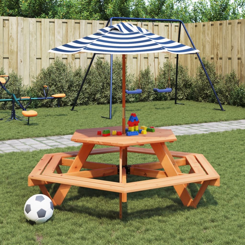 vidaXL Picnic Table for 6 Kids with Benches Hexagon Solid Wood Fir - Picnic Tables from vidaXL
