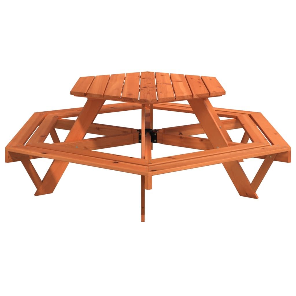 vidaXL Picnic Table for 6 Kids with Benches Hexagon Solid Wood Fir - Picnic Tables from vidaXL