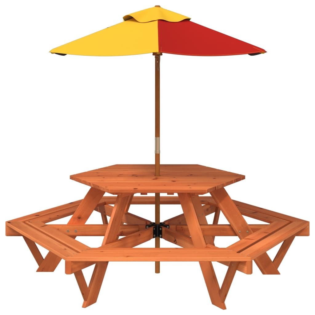 vidaXL Picnic Table for 6 Kids with Benches Hexagon Solid Wood Fir - Picnic Tables from vidaXL