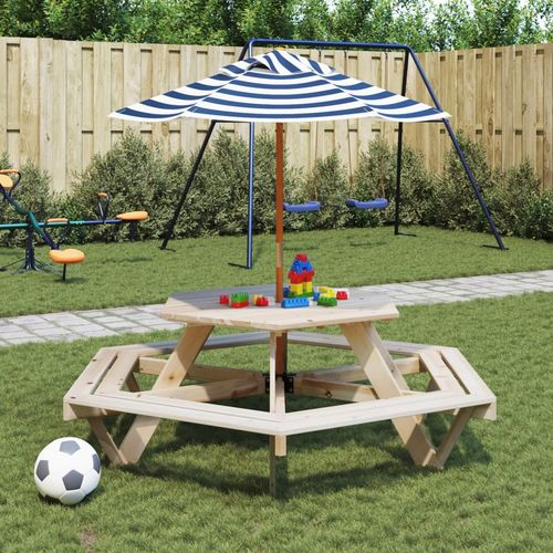 vidaXL Picnic Table for 6 Kids with Benches Hexagon Solid Wood Fir - Picnic Tables from vidaXL