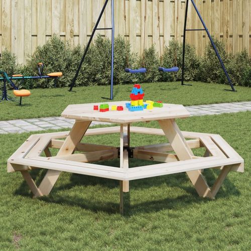 vidaXL Picnic Table for 6 Kids with Benches Hexagon Solid Wood Fir - Picnic Tables from vidaXL