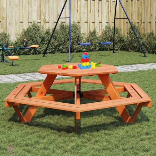 vidaXL Picnic Table for 6 Kids with Benches Hexagon Solid Wood Fir - Picnic Tables from vidaXL