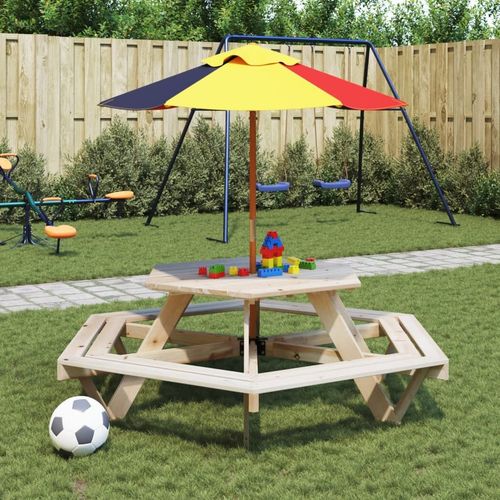 vidaXL Picnic Table for 6 Kids with Benches Hexagon Solid Wood Fir - Picnic Tables from vidaXL