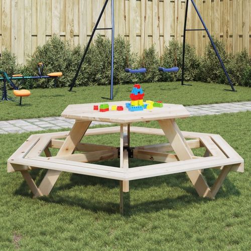 vidaXL Picnic Table for 6 Kids with Benches Hexagon Solid Wood Fir - Picnic Tables from vidaXL