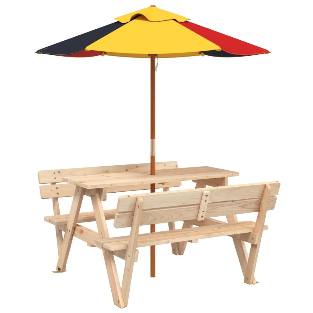 vidaXL Picnic Table for 4 Kids with Umbrella Hole Solid Wood Fir - Picnic Tables from vidaXL