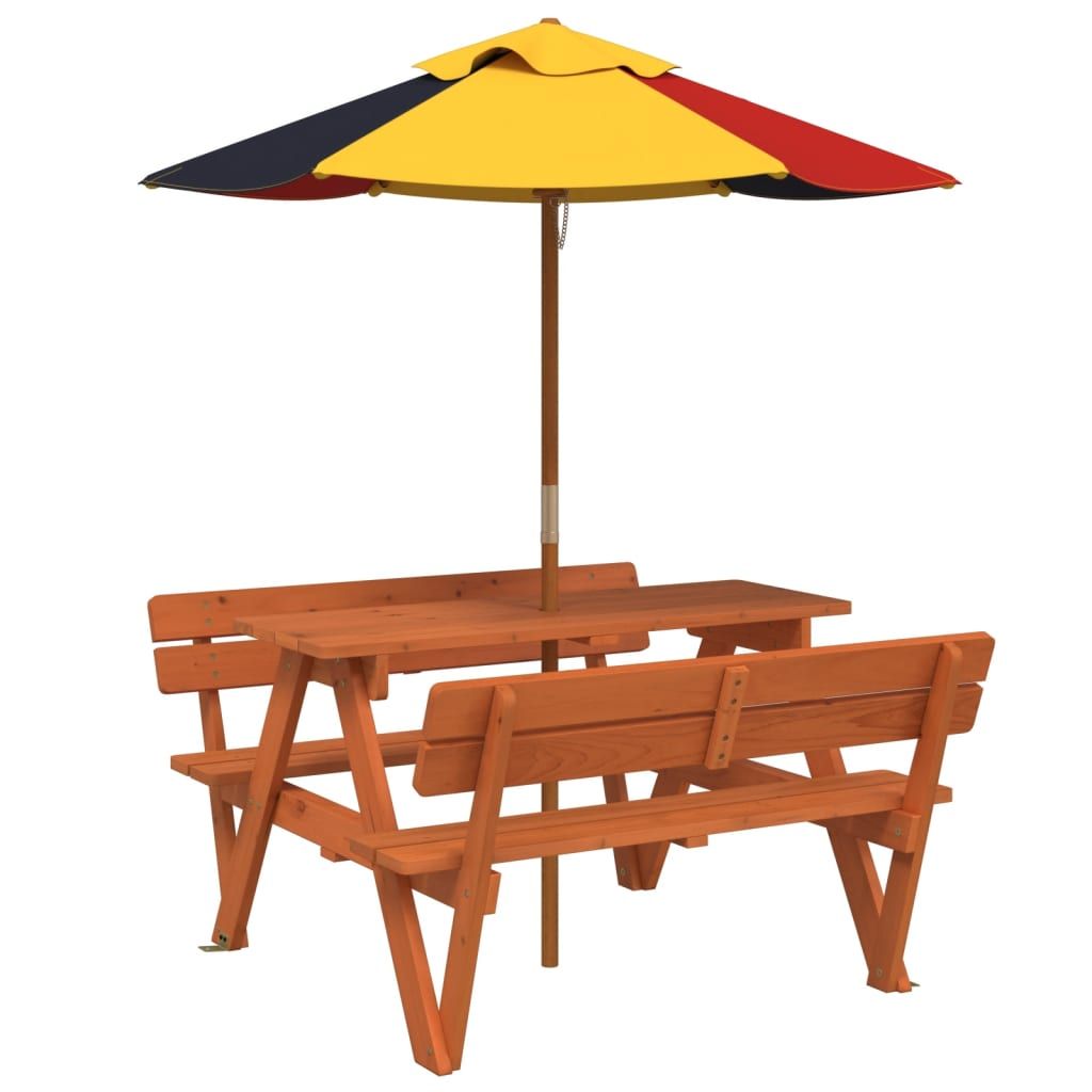 vidaXL Picnic Table for 4 Kids with Umbrella Hole Solid Wood Fir - Picnic Tables from vidaXL