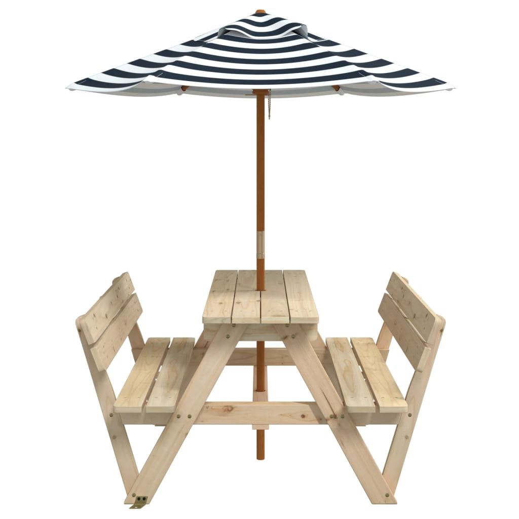 vidaXL Picnic Table for 4 Kids with Umbrella Hole Solid Wood Fir - Picnic Tables from vidaXL