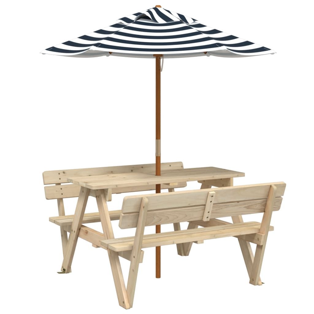 vidaXL Picnic Table for 4 Kids with Umbrella Hole Solid Wood Fir - Picnic Tables from vidaXL