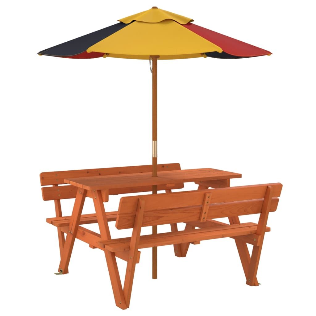 vidaXL Picnic Table for 4 Kids with Umbrella Hole Solid Wood Fir - Picnic Tables from vidaXL
