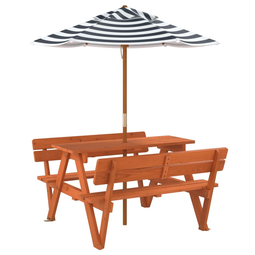 vidaXL Picnic Table for 4 Kids with Umbrella Hole Solid Wood Fir - Picnic Tables from vidaXL