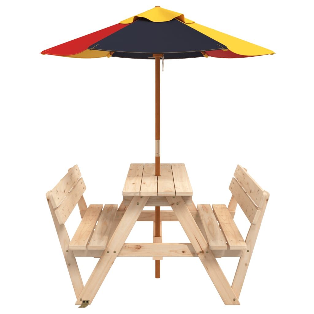 vidaXL Picnic Table for 4 Kids with Umbrella Hole Solid Wood Fir - Picnic Tables from vidaXL