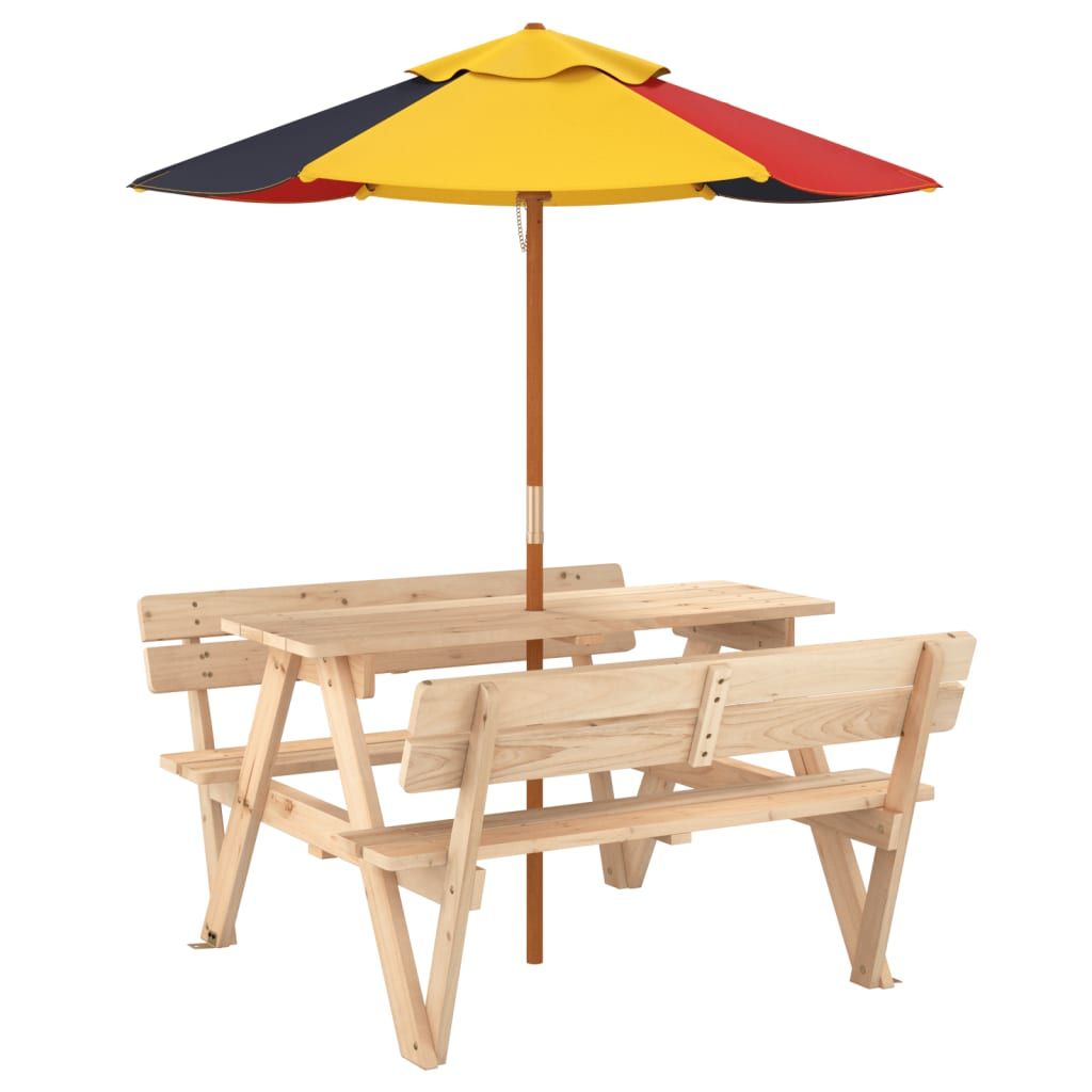 vidaXL Picnic Table for 4 Kids with Umbrella Hole Solid Wood Fir - Picnic Tables from vidaXL