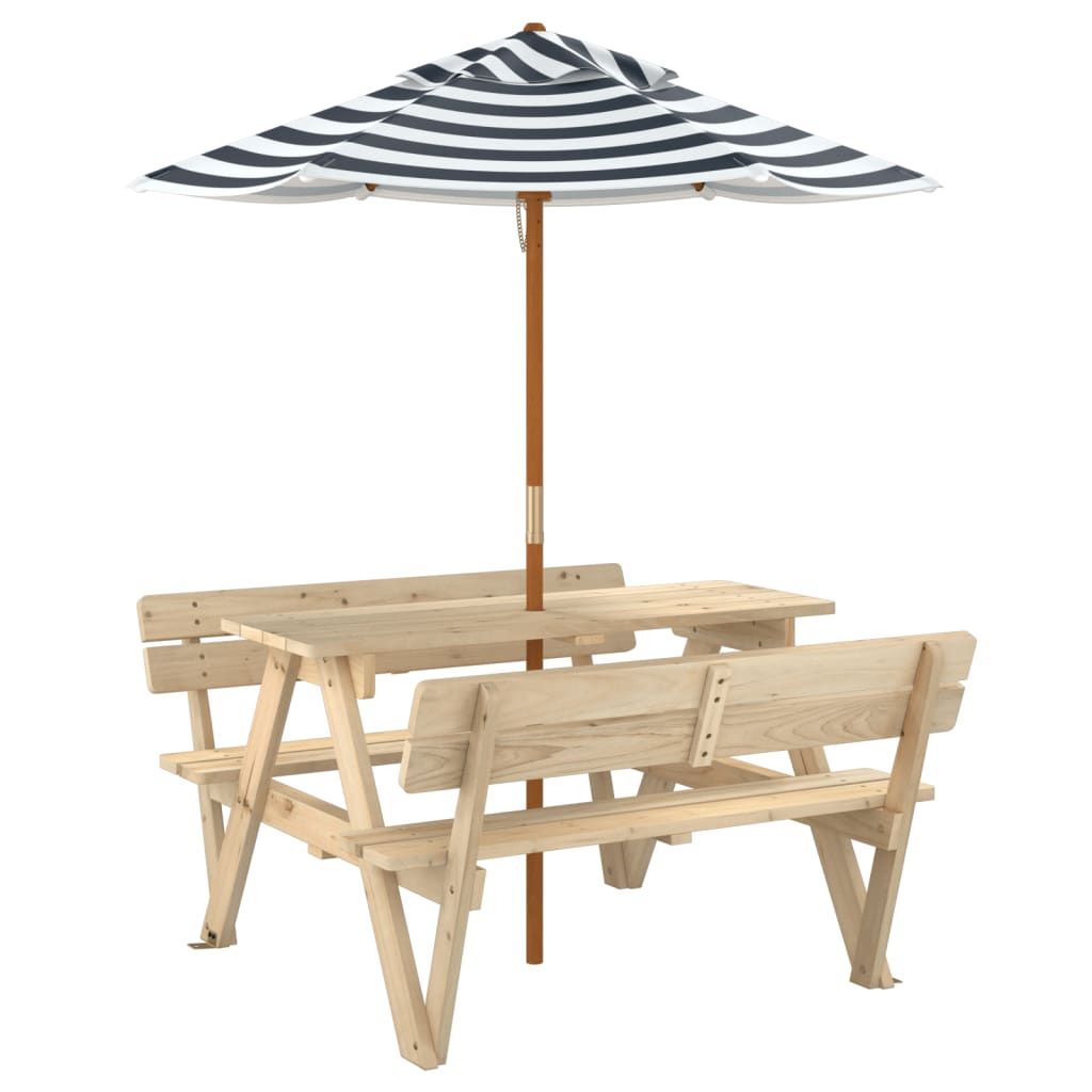 vidaXL Picnic Table for 4 Kids with Umbrella Hole Solid Wood Fir - Picnic Tables from vidaXL