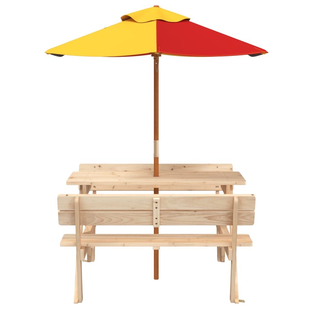vidaXL Picnic Table for 4 Kids with Umbrella Hole Solid Wood Fir - Picnic Tables from vidaXL