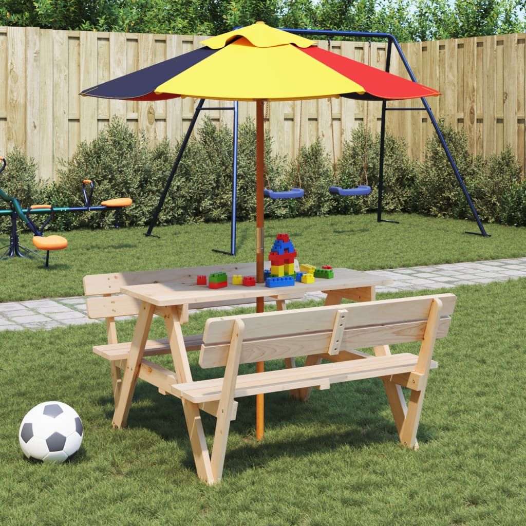 vidaXL Picnic Table for 4 Kids with Umbrella Hole Solid Wood Fir - Picnic Tables from vidaXL