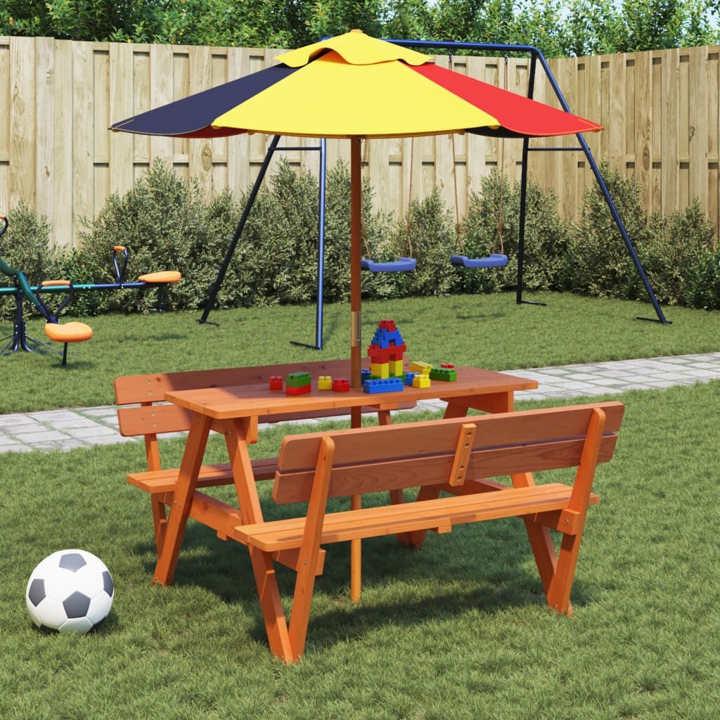 vidaXL Picnic Table for 4 Kids with Umbrella Hole Solid Wood Fir - Picnic Tables from vidaXL