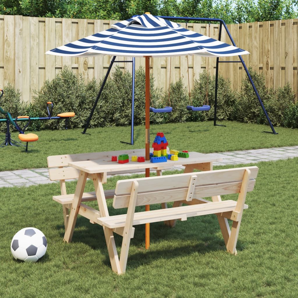 vidaXL Picnic Table for 4 Kids with Umbrella Hole Solid Wood Fir - Picnic Tables from vidaXL