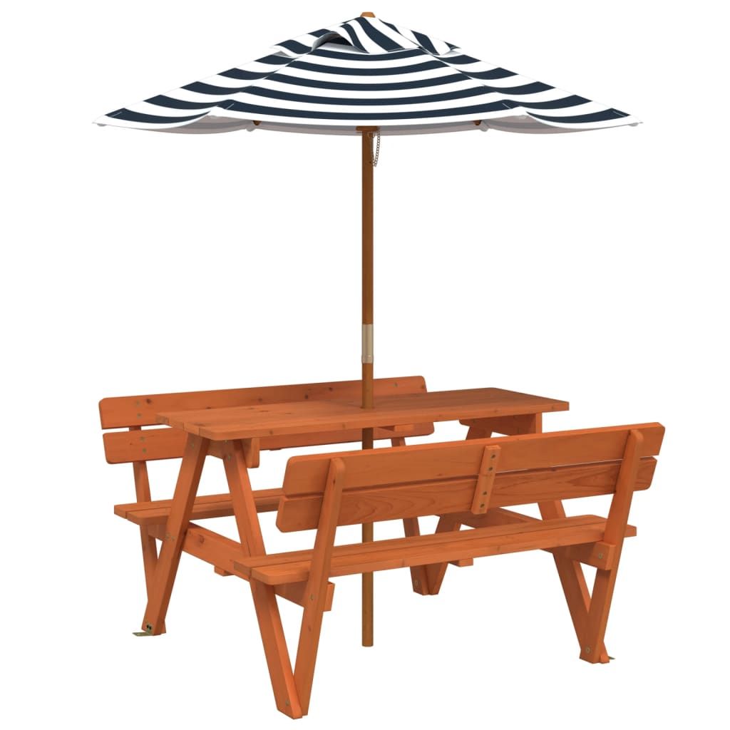 vidaXL Picnic Table for 4 Kids with Umbrella Hole Solid Wood Fir - Picnic Tables from vidaXL