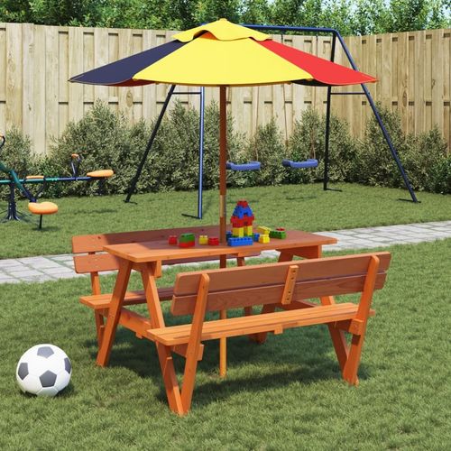 vidaXL Picnic Table for 4 Kids with Umbrella Hole Solid Wood Fir - Picnic Tables from vidaXL
