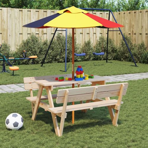 vidaXL Picnic Table for 4 Kids with Umbrella Hole Solid Wood Fir - Picnic Tables from vidaXL
