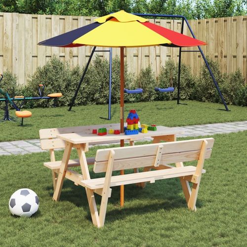 vidaXL Picnic Table for 4 Kids with Umbrella Hole Solid Wood Fir - Picnic Tables from vidaXL