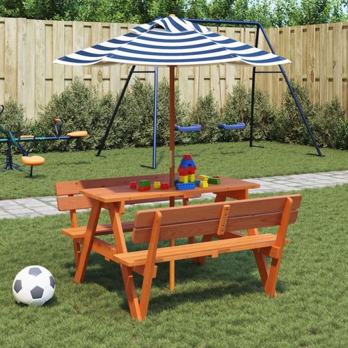 vidaXL Picnic Table for 4 Kids with Umbrella Hole Solid Wood Fir - Picnic Tables from vidaXL
