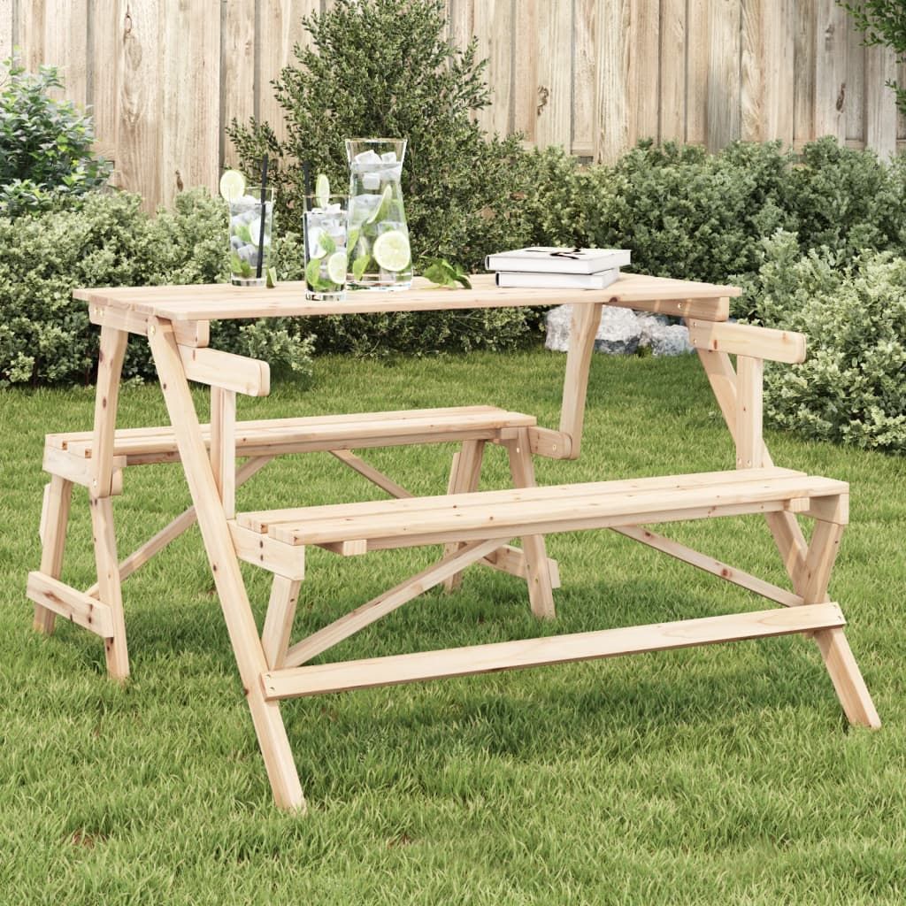 vidaXL Picnic Table with Benches Solid Wood Fir 2-in-1 Convertible - Picnic Tables from vidaXL