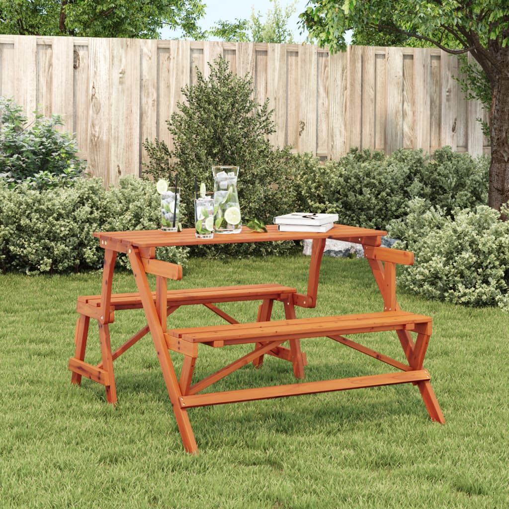 vidaXL Picnic Table with Benches Solid Wood Fir 2-in-1 Convertible - Picnic Tables from vidaXL