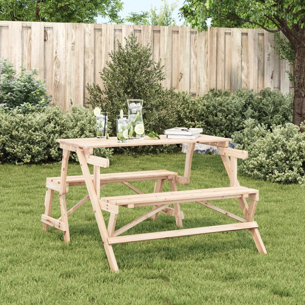 vidaXL Picnic Table with Benches Solid Wood Fir 2-in-1 Convertible - Picnic Tables from vidaXL