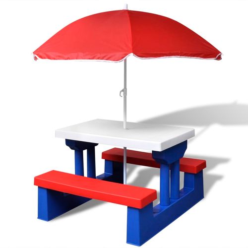 Kids' Picnic Table with Benches and Parasol Multicolour - Picnic Tables from vidaXL