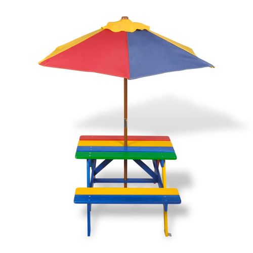 Kids' Picnic Table with Benches and Parasol Multicolour Wood - Picnic Tables from vidaXL