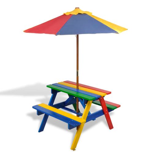 Kids' Picnic Table with Benches and Parasol Multicolour Wood - Picnic Tables from vidaXL
