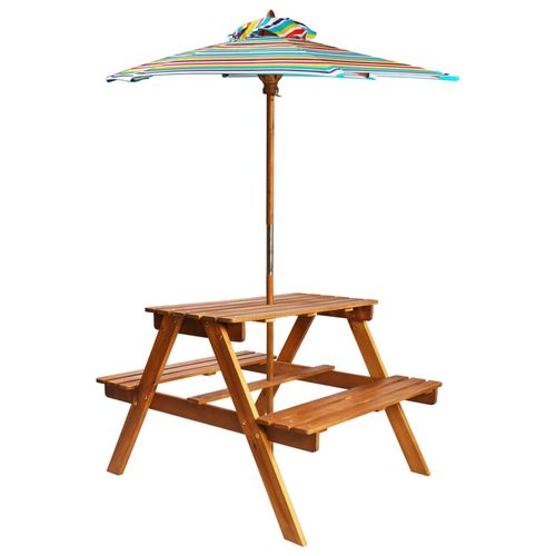 Kids Picnic Table with Parasol 79x90x60 cm Solid Acacia Wood - Picnic Tables from vidaXL