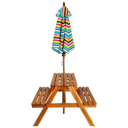 Kids Picnic Table with Parasol 79x90x60 cm Solid Acacia Wood - Picnic Tables from vidaXL