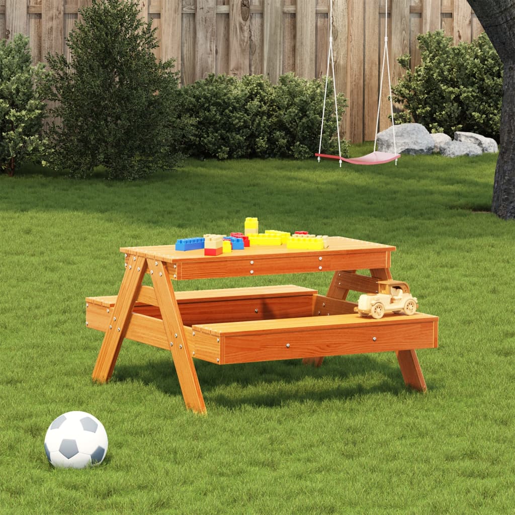 vidaXL Picnic Table for Kids Wax Brown 88x97x52 cm Solid Wood Pine - Picnic Tables from vidaXL