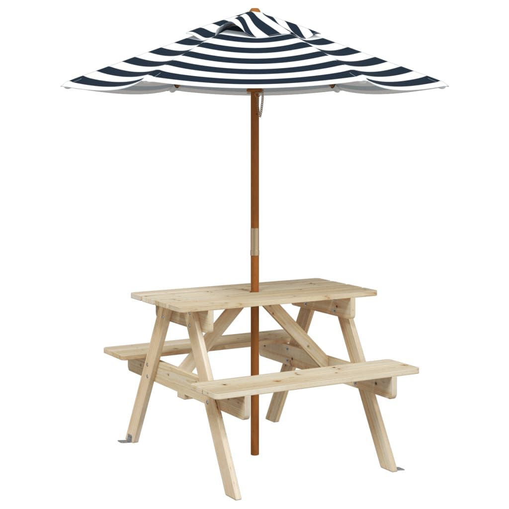 vidaXL Kids' Picnic Table with Benches and Parasol Multicolour Wood - Picnic Tables from vidaXL