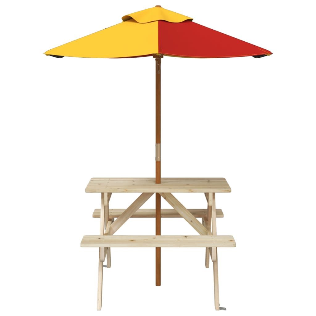 vidaXL Kids' Picnic Table with Benches and Parasol Multicolour Wood - Picnic Tables from vidaXL