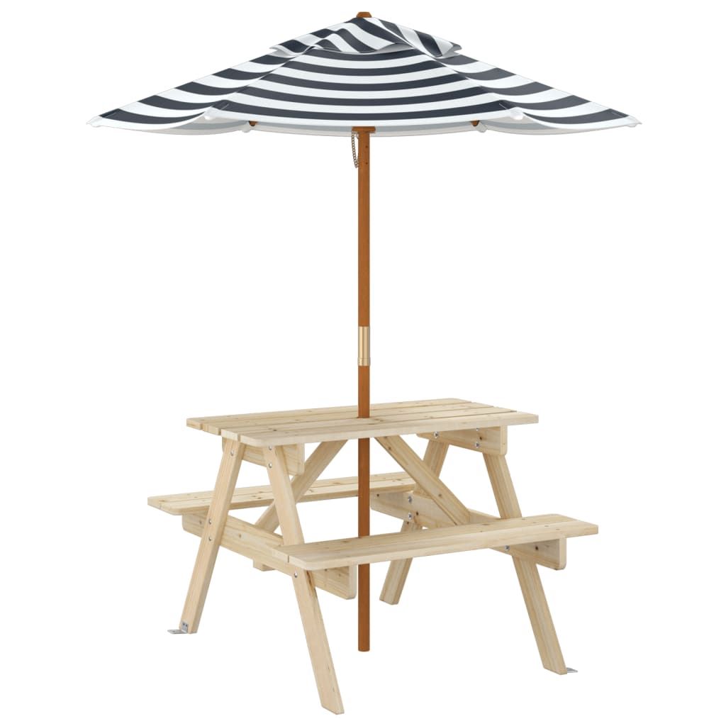 vidaXL Kids' Picnic Table with Benches and Parasol Multicolour Wood - Picnic Tables from vidaXL