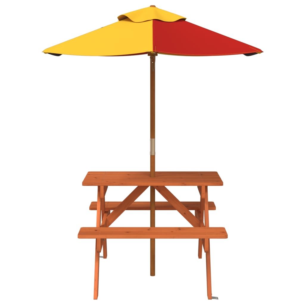 vidaXL Kids' Picnic Table with Benches and Parasol Multicolour Wood - Picnic Tables from vidaXL