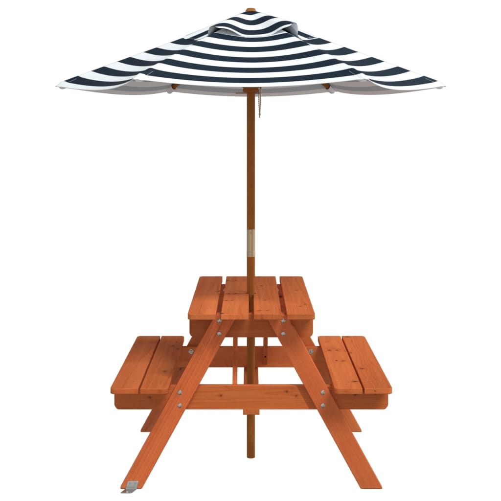 vidaXL Kids' Picnic Table with Benches and Parasol Multicolour Wood - Picnic Tables from vidaXL