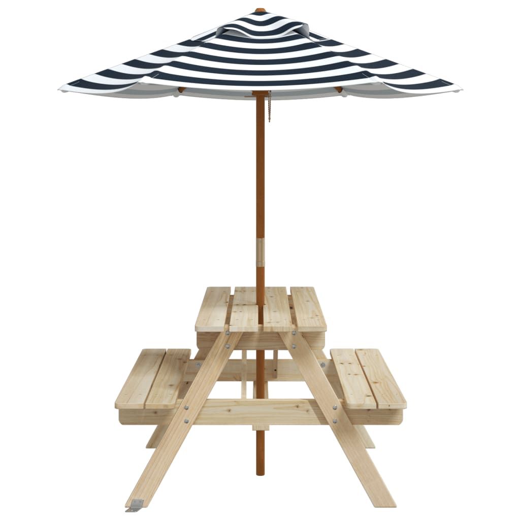 vidaXL Kids' Picnic Table with Benches and Parasol Multicolour Wood - Picnic Tables from vidaXL