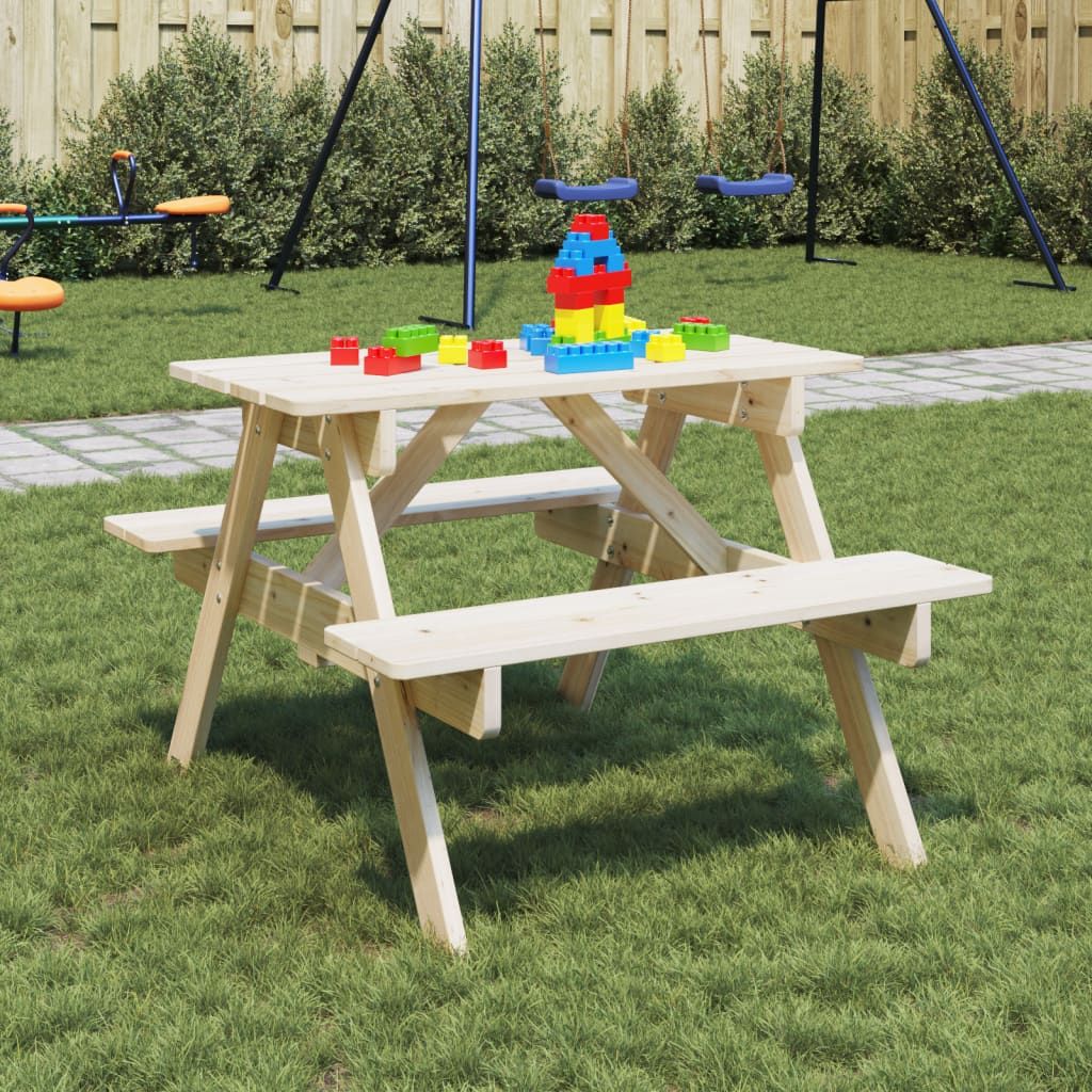 vidaXL Kids' Picnic Table with Benches and Parasol Multicolour Wood - Picnic Tables from vidaXL