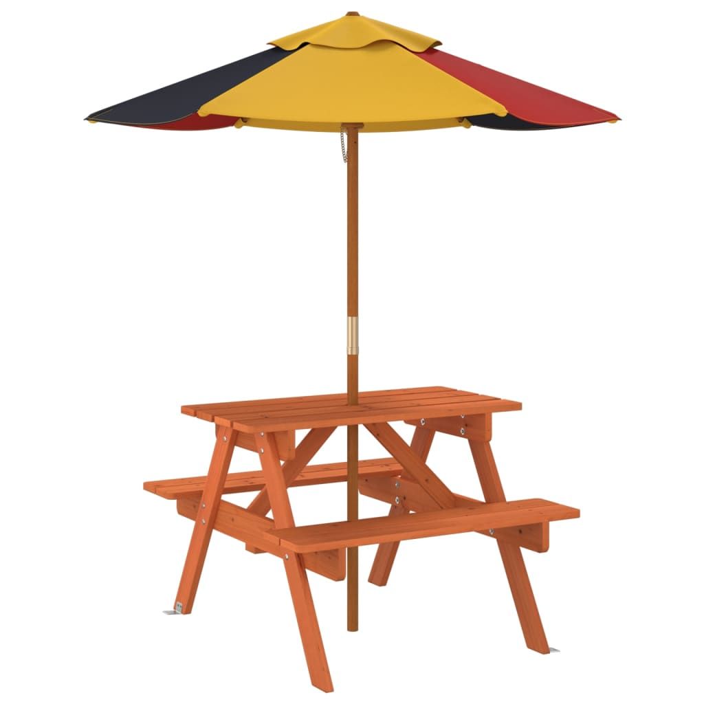 vidaXL Kids' Picnic Table with Benches and Parasol Multicolour Wood - Picnic Tables from vidaXL