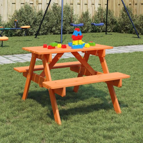 vidaXL Kids' Picnic Table with Benches and Parasol Multicolour Wood - Picnic Tables from vidaXL