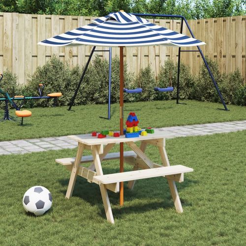 vidaXL Kids' Picnic Table with Benches and Parasol Multicolour Wood - Picnic Tables from vidaXL