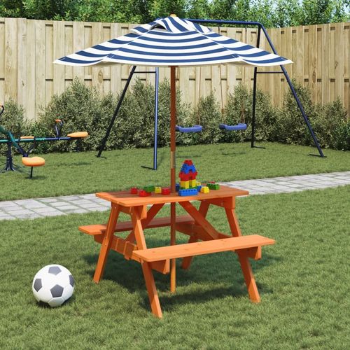 vidaXL Kids' Picnic Table with Benches and Parasol Multicolour Wood - Picnic Tables from vidaXL
