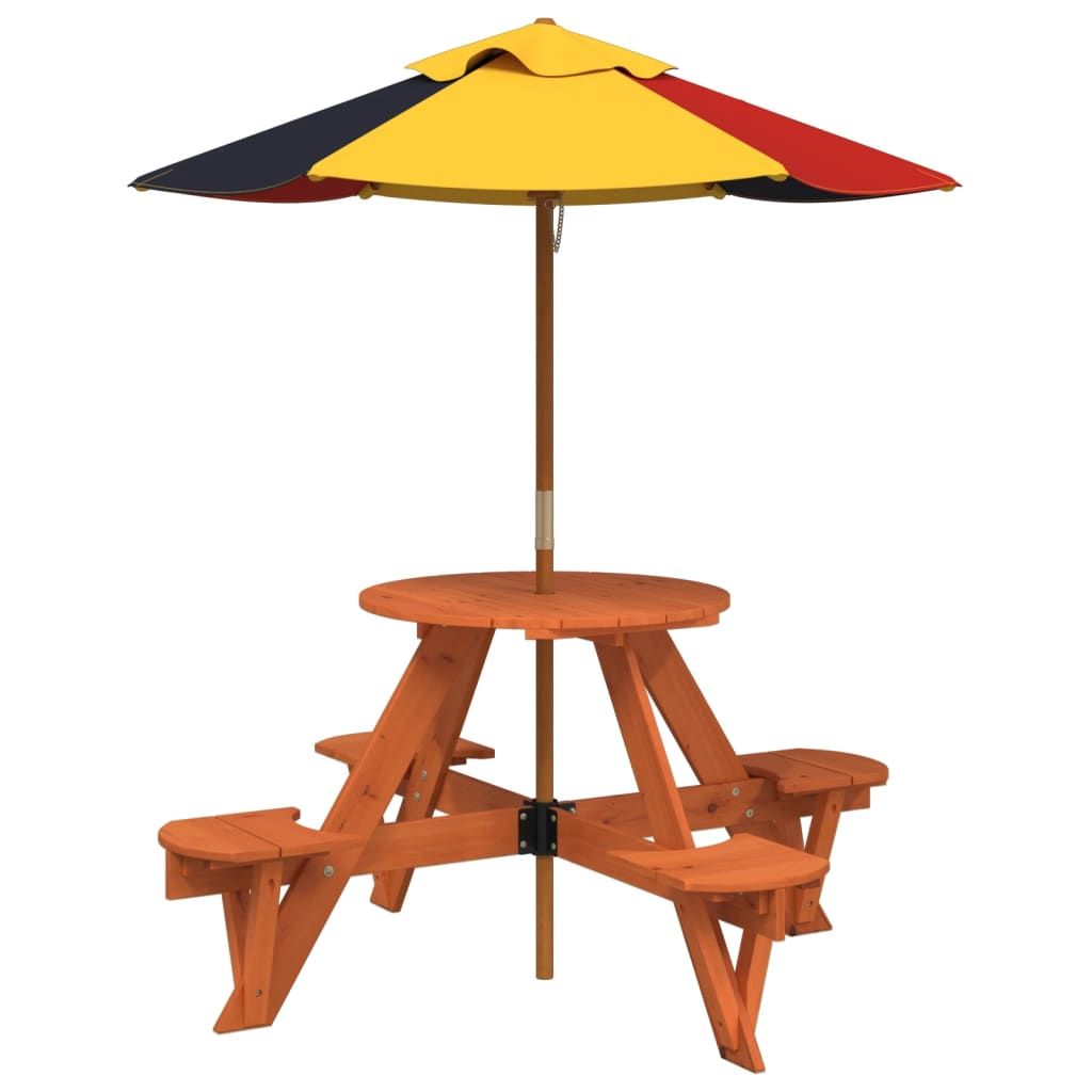 vidaXL Picnic Table for 4 Kids with Umbrella Hole Round Solid Wood Fir - Picnic Tables from vidaXL