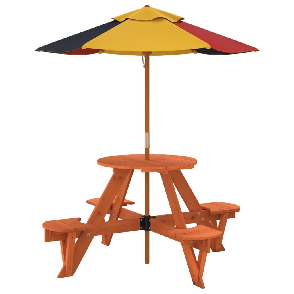vidaXL Picnic Table for 4 Kids with Umbrella Hole Round Solid Wood Fir - Picnic Tables from vidaXL
