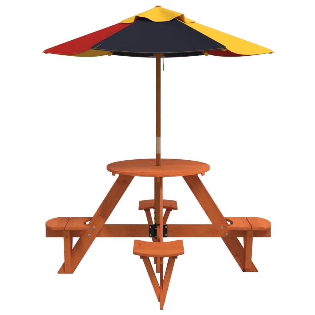 vidaXL Picnic Table for 4 Kids with Umbrella Hole Round Solid Wood Fir - Picnic Tables from vidaXL