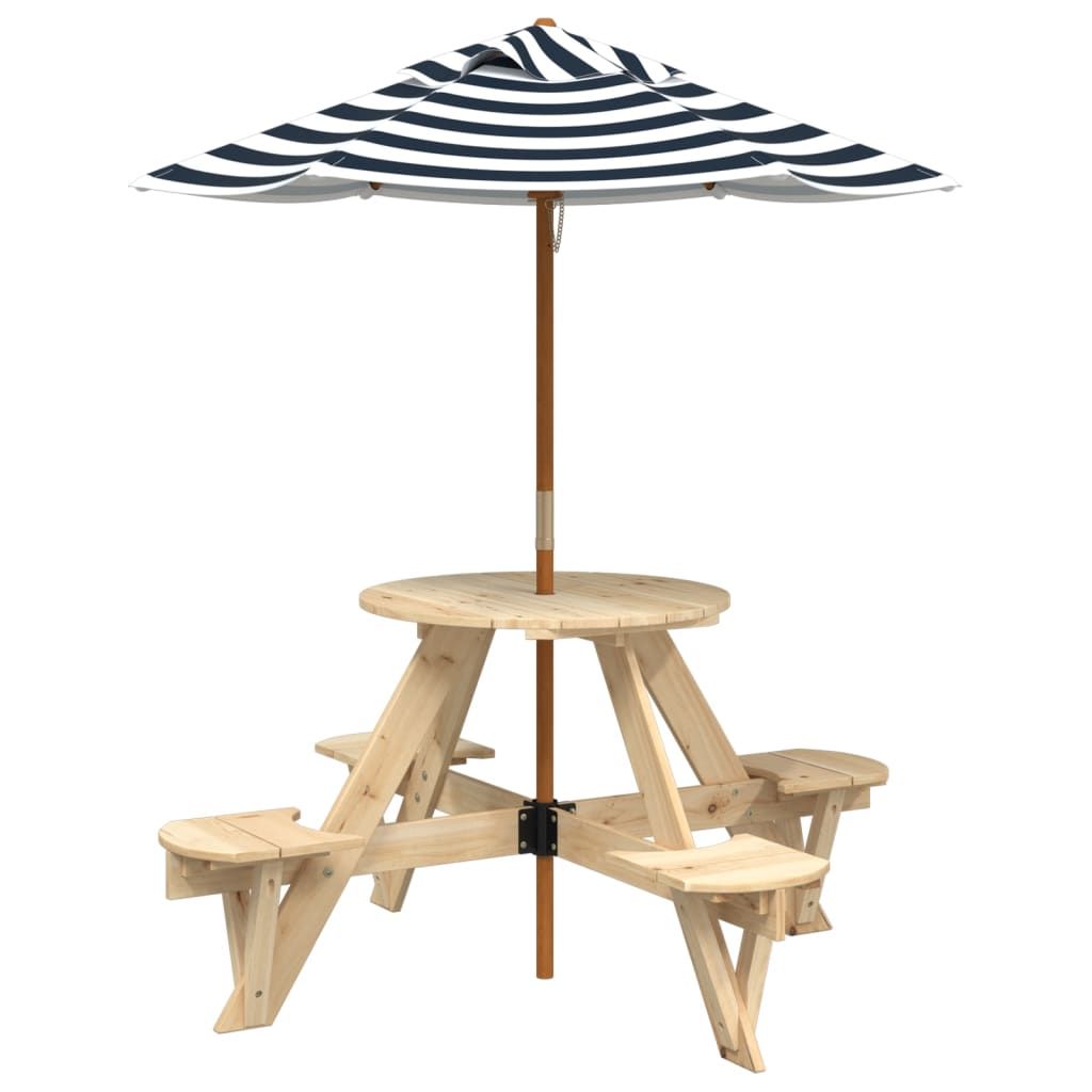 vidaXL Picnic Table for 4 Kids with Umbrella Hole Round Solid Wood Fir - Picnic Tables from vidaXL